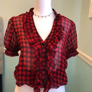 Red and Black Checkered Blouse